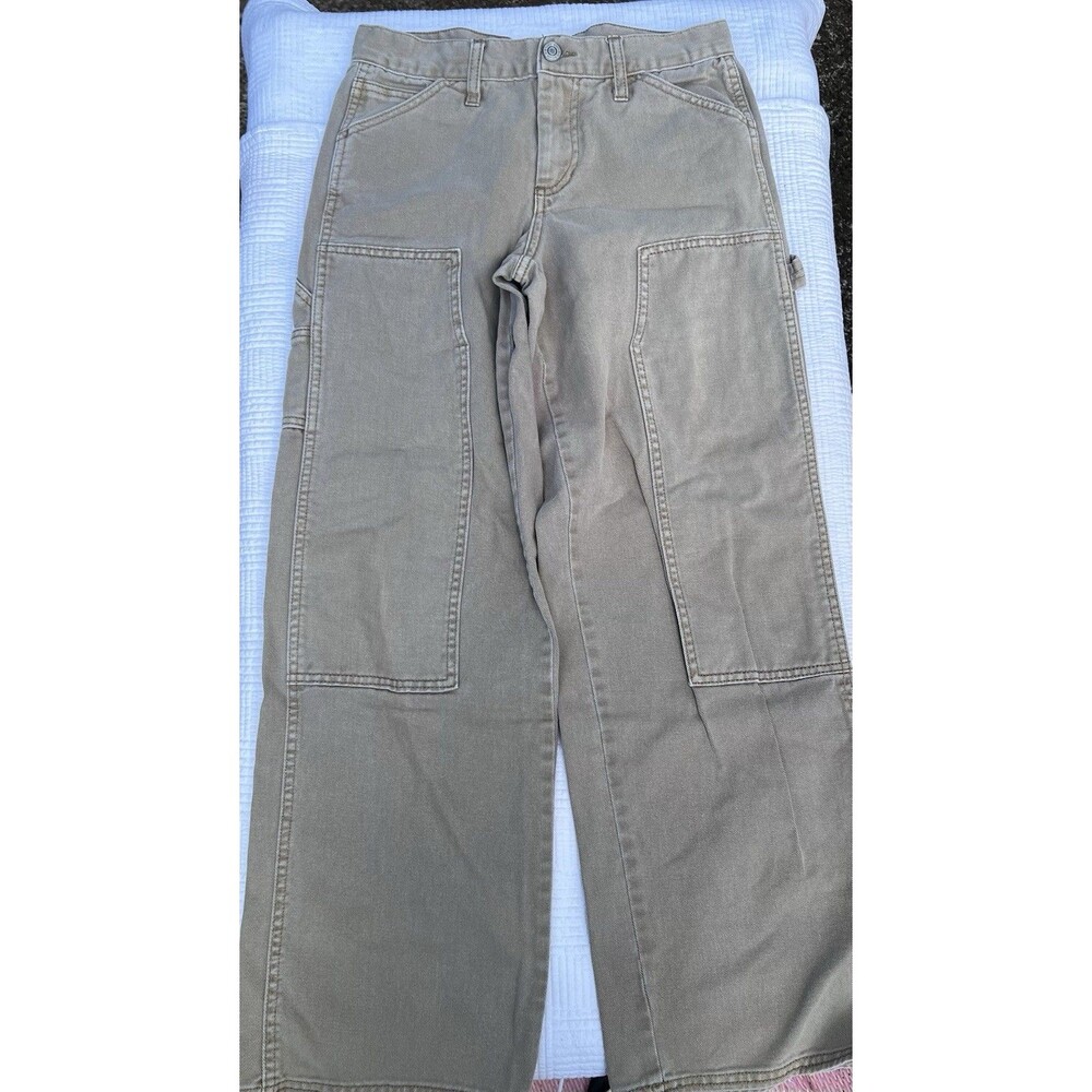 RSQ Straight Carpenter Pants Girls 18 Khaki Utility Wide Leg Cotton Workwear